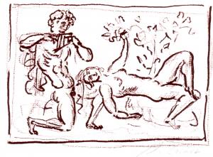 Arno Breker Pan und weiblicher Akt handsignierte Lithographie (AB 61)