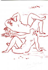 Arno Breker weiblicher Akt zwei Mädchen handsignierte Skizze (AB 63)